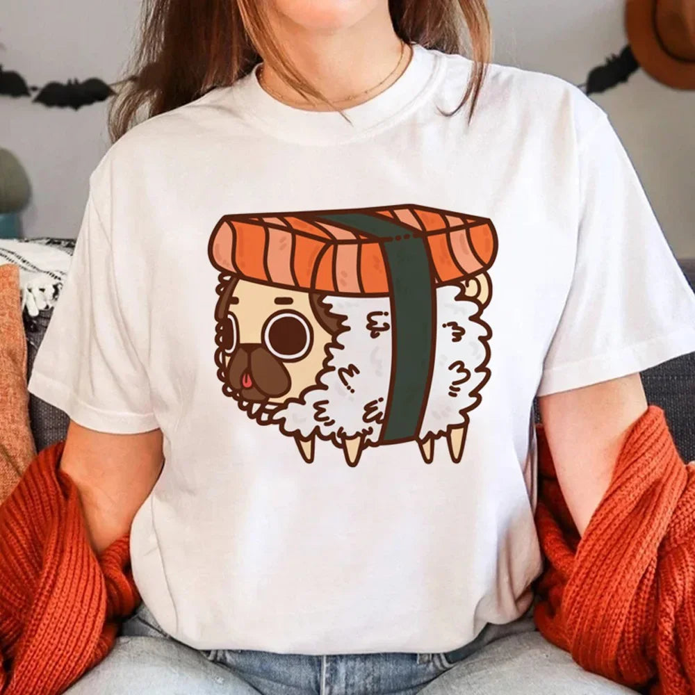 Sushi T-Shirt for Women Summer Manga Graphic Tees Casual Wear