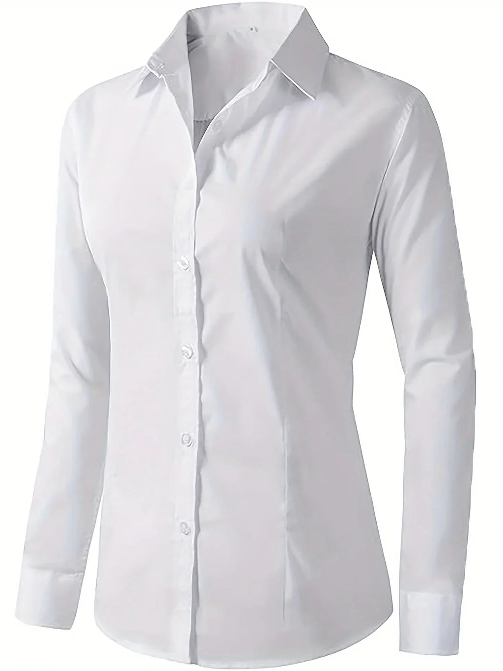 Solid Button Front Shirt Elegant Long Sleeve Lapel Blouse Lightweight Basic Top for Spring and Fall Women's Fashion Office Casual Wear