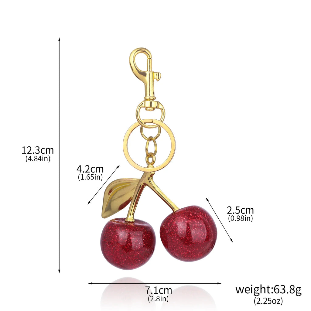 Red Cherry Keychain Summer Fruit Pendant Keyring for Women and Men Jewelry Bag Accessory Gift