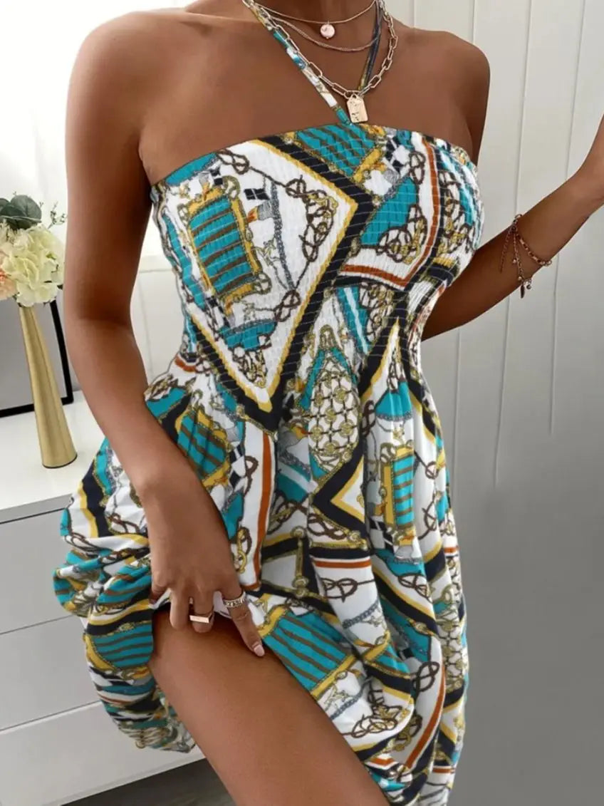 Floral Print Halter Neck Dress for Summer Vacation Style