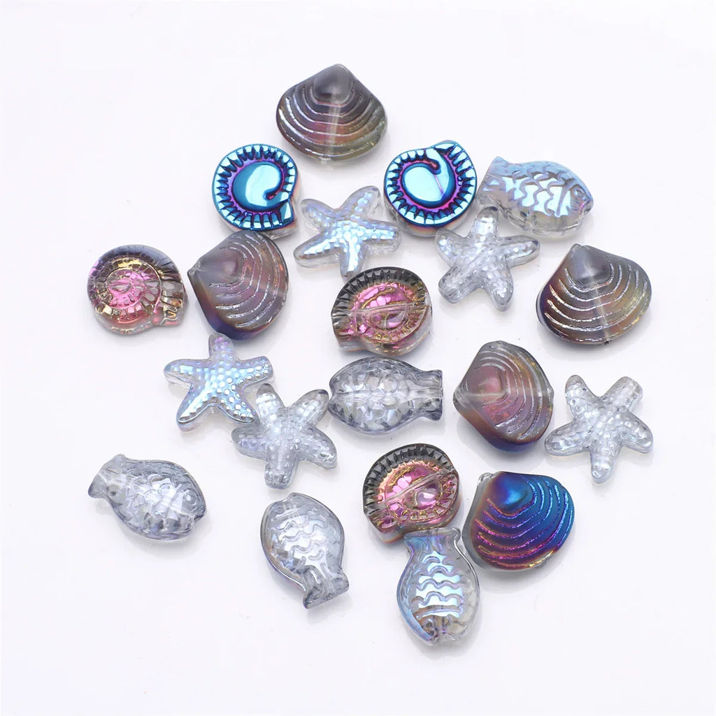 20 Pieces Mixed Shape Crystal Glass Beads for DIY Jewelry Making Including Starfish Snail Shell and Small Fish