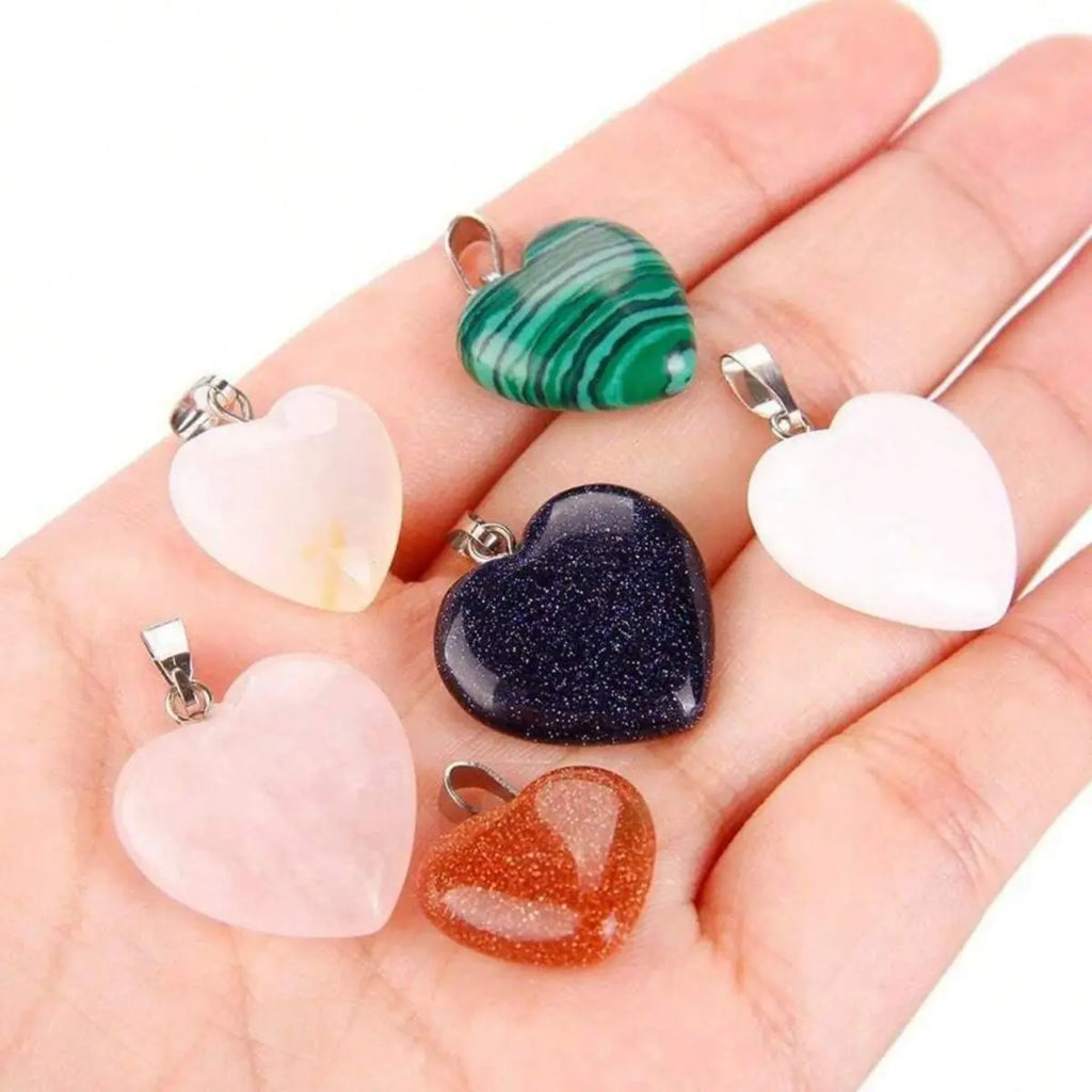 10 Pcs Heart Shaped Stone Pendant Charms Crystal Chakra Beads for DIY Jewelry Making