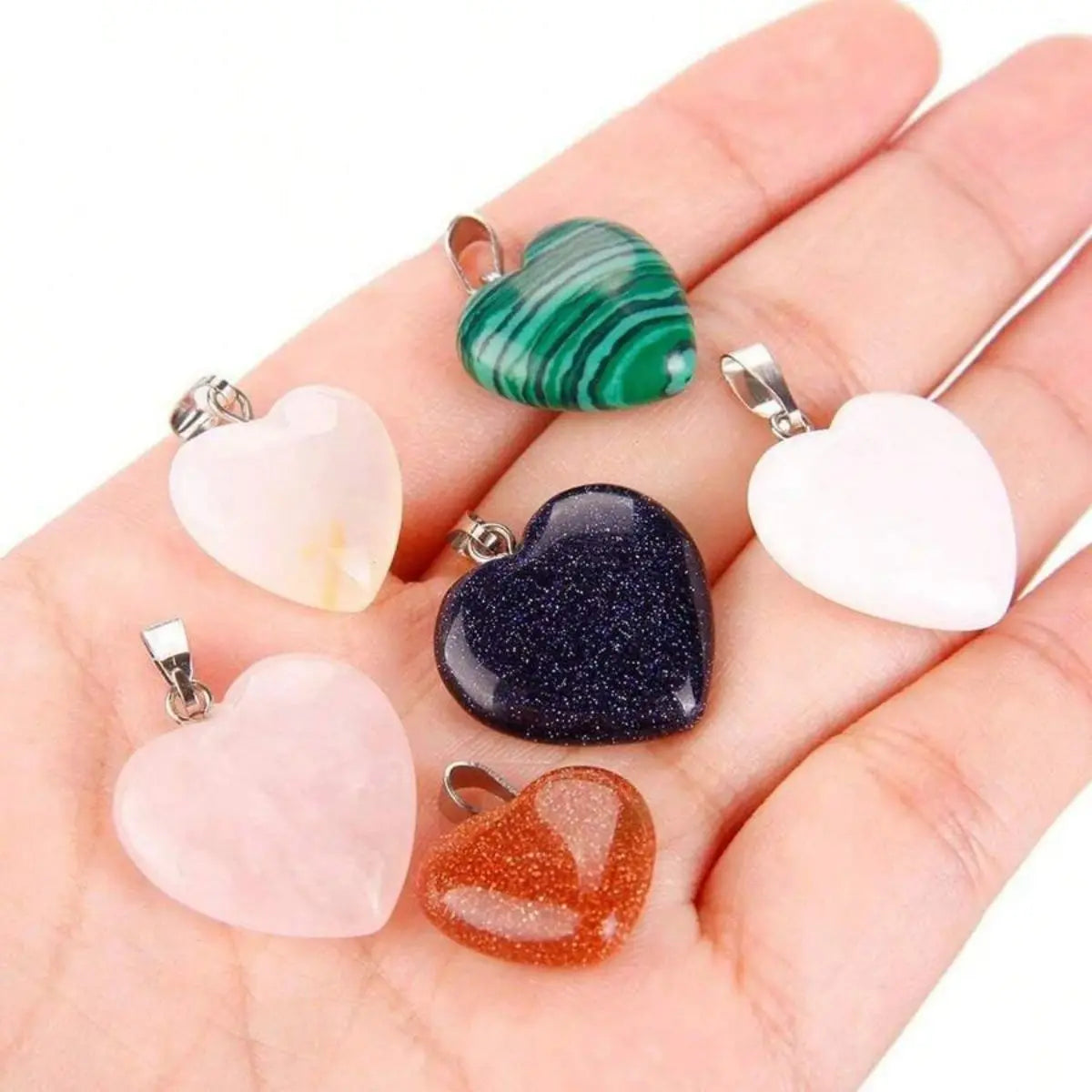 10 Pcs Heart Shaped Stone Pendant Charms Crystal Chakra Beads for DIY Jewelry Making