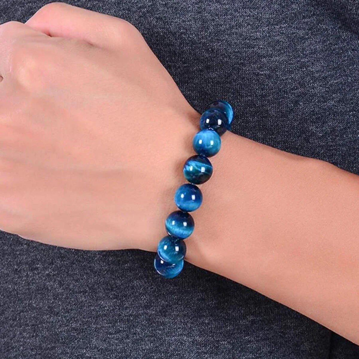 Minimalist Blue Tiger Eye Stone Beaded Bracelet for Daily Decoration - Natural Round Beads in 6mm, 8mm, and 10mm Sizes