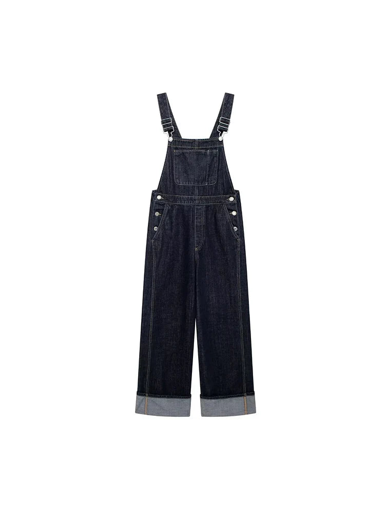 Chic French-Inspired Long Denim Overalls for Women Simple Versatile Age-Defying Autumn Outfit