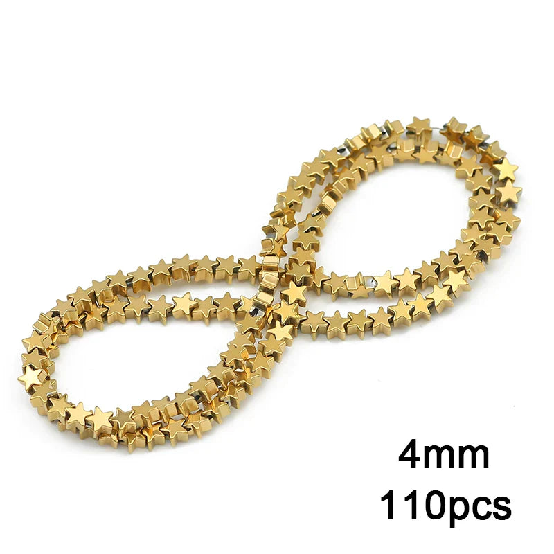 Hematite Natural Stone Gold Plated Loose Beads for DIY Jewelry Making - Star and Heart Shapes