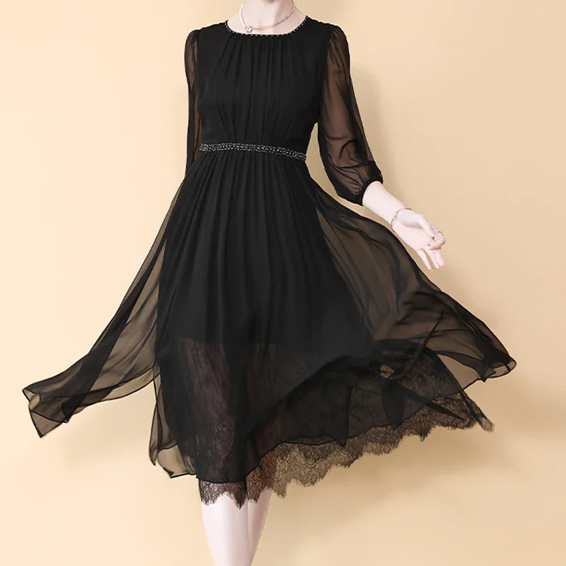 Silk Lace Maxi Dress for Women Half Sleeve Bodycon Elegant