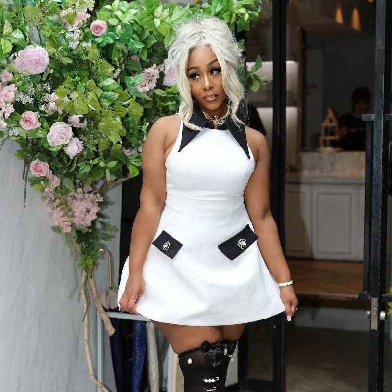 Solid Color Sleeveless Collar Dress Slim Casual Summer Wear