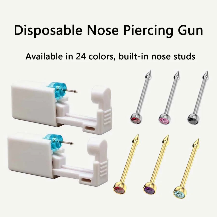 Disposable Nose Piercing Gun Kit with Built-In Crystal Nose Stud for Easy Piercing