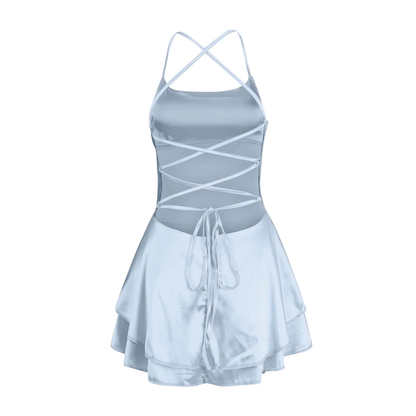 Backless Satin Party Dress With Cowl Neck Spaghetti Straps