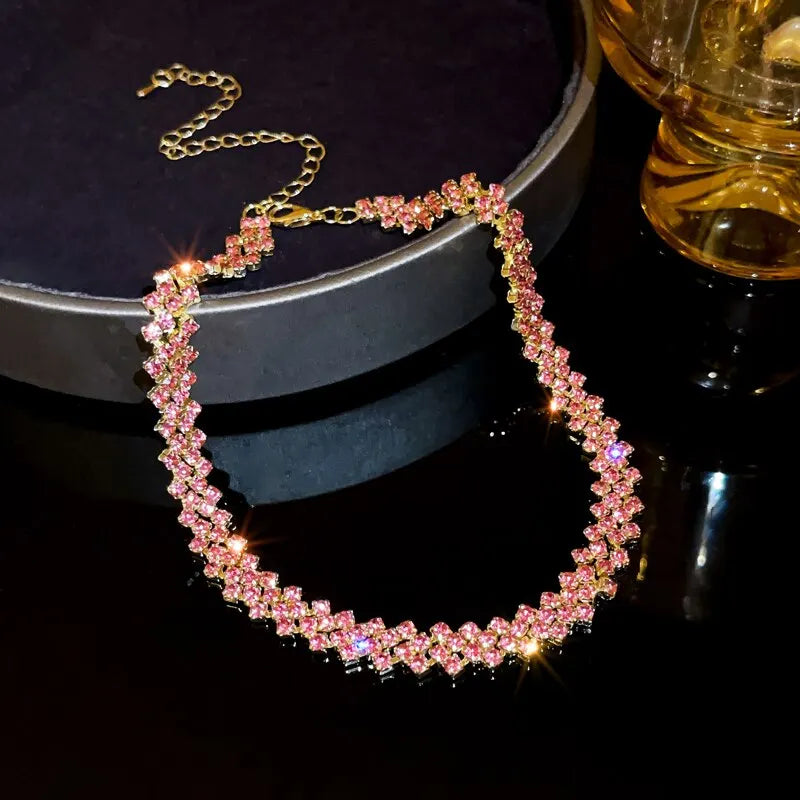 Luxury Rhinestone Choker Necklace for Women Geometric Crystal Wedding Jewelry and Party Gifts