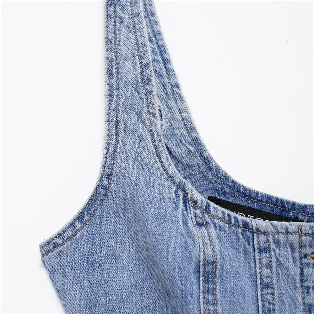 Belted Denim Midi Dress For Women With Cinched Waist