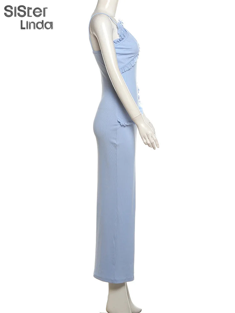 Junior Backless Halter Hollow Out Midi Calf Dress Style