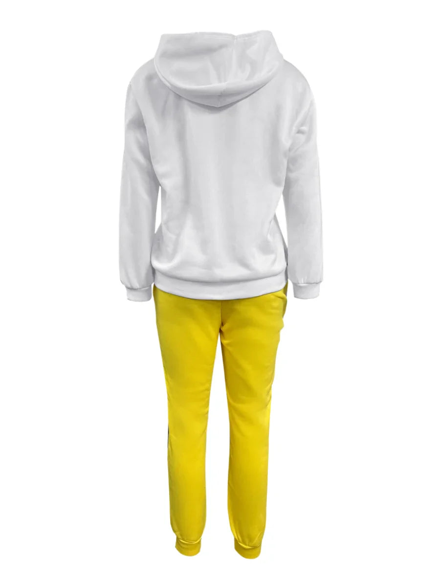 Kangaroo Pocket Hooded Tracksuit for Women - Casual Patchwork Long Sleeve Sweat Outfit