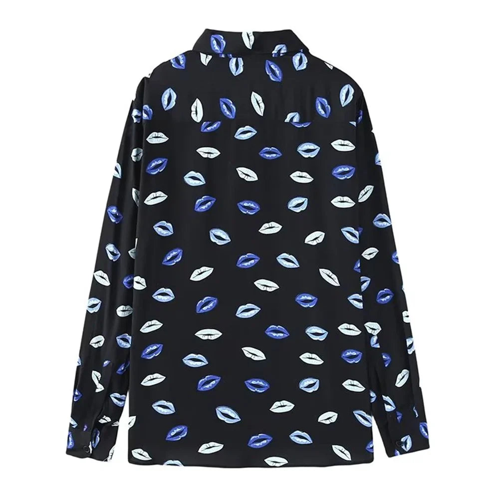 Women's Flip Collar Printed Slim Fit Shirt and High Waist Mini Skirt Set Stylish Versatile Outfit for Spring and Summer