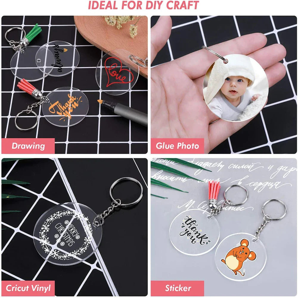 50 Pieces Clear Acrylic Keychain Blanks 2 Inch Round Discs for DIY Crafts and Jewelry Making