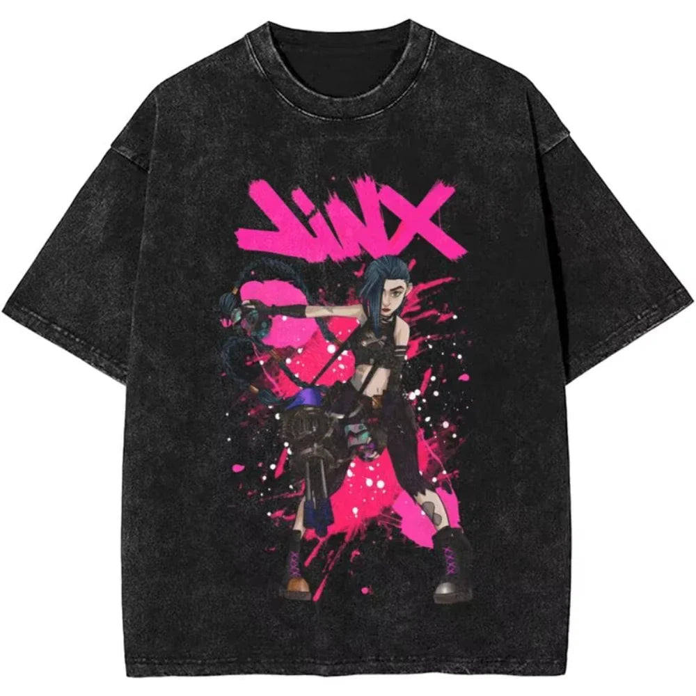 Anime Arcane Jinx Oversized Cotton T Shirt for Men and Women Summer Streetwear Tee Fans Gift