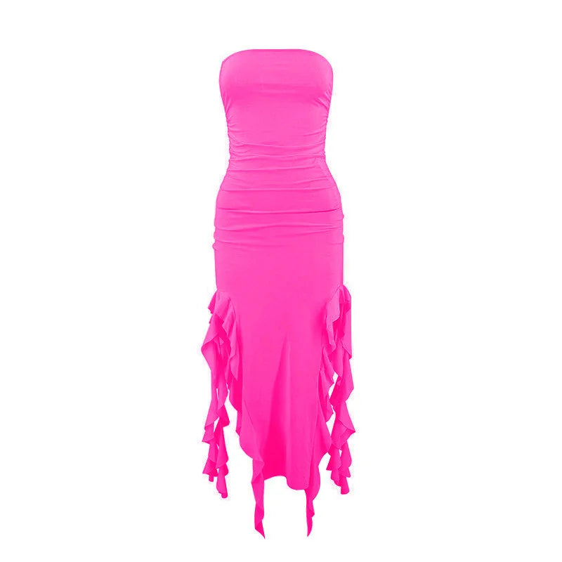 Strapless Tassel Maxi Dress For Women Party Clubwear