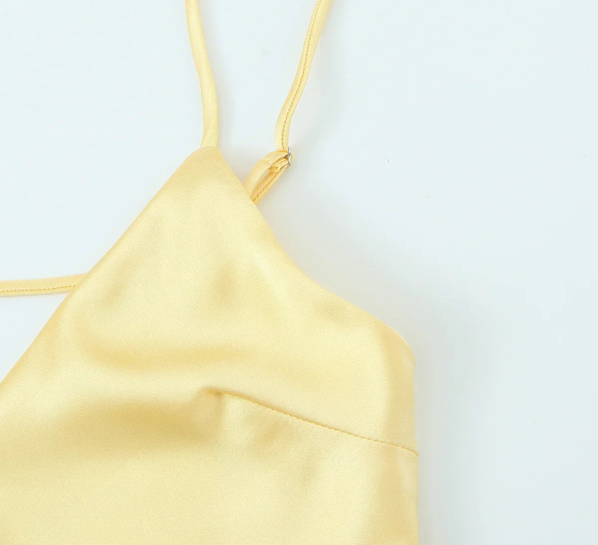 Yellow Satin Dress V Neck Backless For Women Party Evening