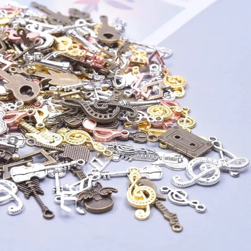 50Pcs Vintage Music Note Charms for DIY Jewelry Including Violin Guitar Microphone Pendants
