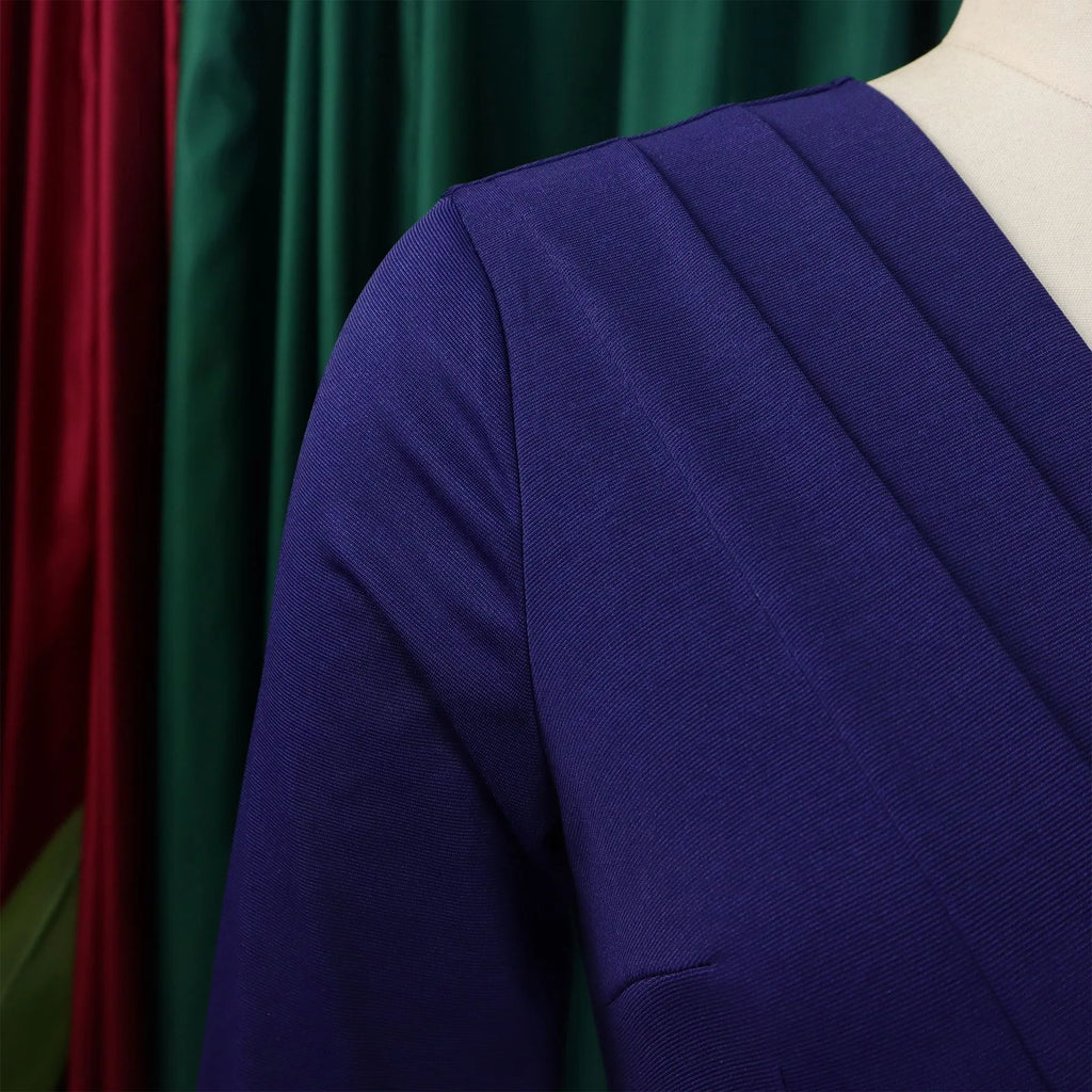 V Neck Office Dress For Women Belted Pleated Mid Calf