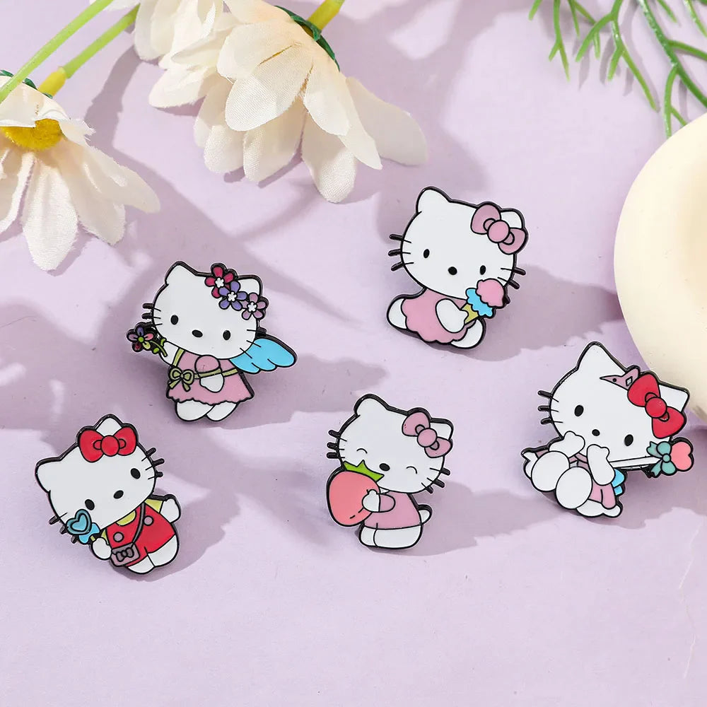 5 Pcs Cute Cartoon Soft Kawaii Cat Brooch Set Metal Badge Alloy Pin Accessory