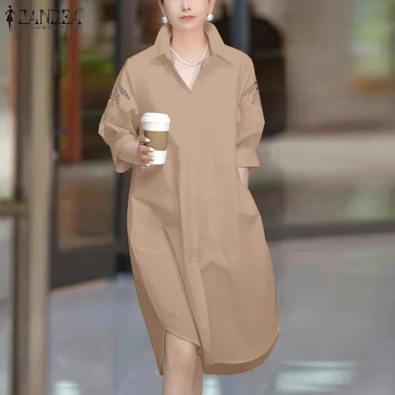 Lace Patchwork Knee Length Sundress For Women Loose