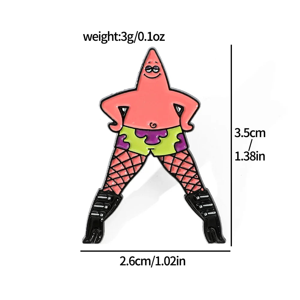 2 Pcs Cartoon Patrick Star Enamel Pin Brooch Set - Funny Anime Metal Badge for Backpack and Clothing Accessories