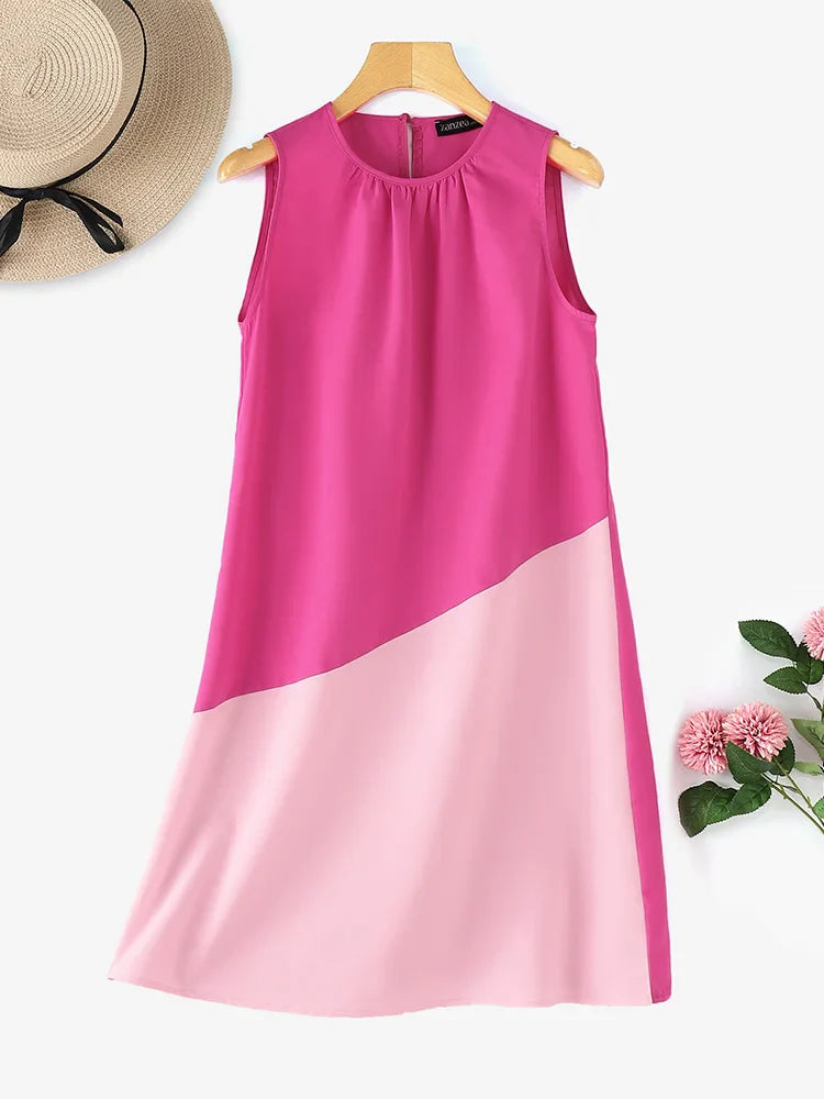 Casual Color Block Tank Dress for Women Sleeveless Everyday