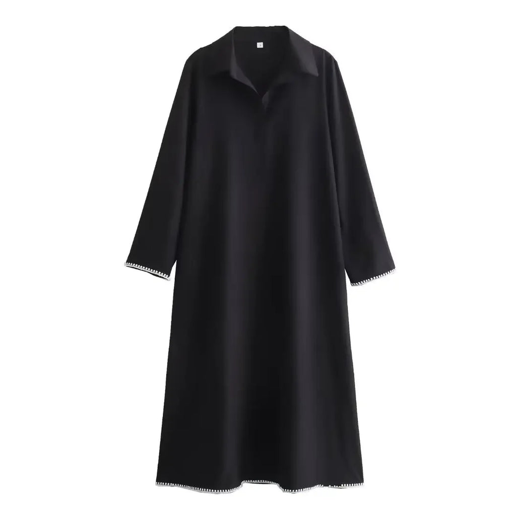 Green Embroidery Shirt Dress With Cuffed Sleeves Split Hem