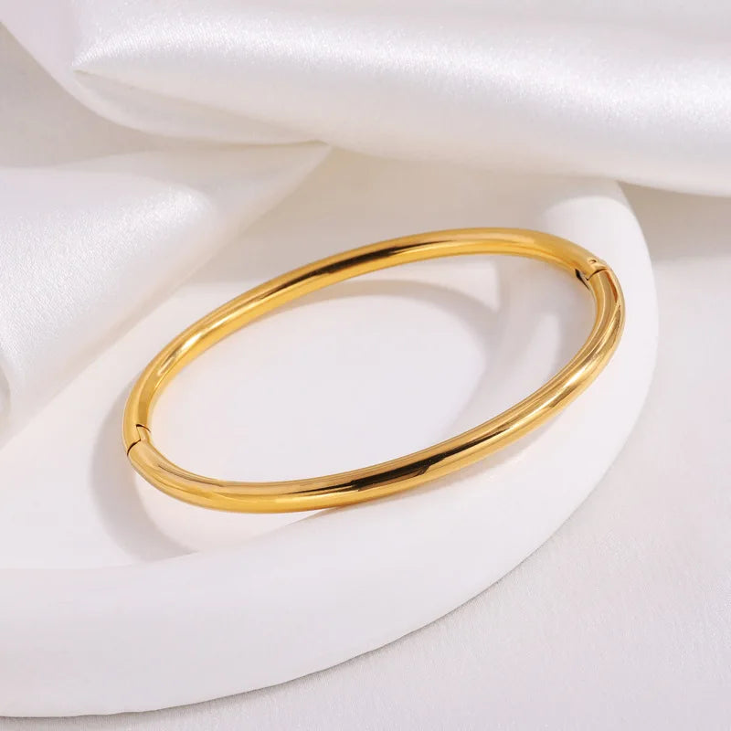 Waterproof Stainless Steel Cuff Bracelet for Women Smooth Openable Bangles Jewelry Gift