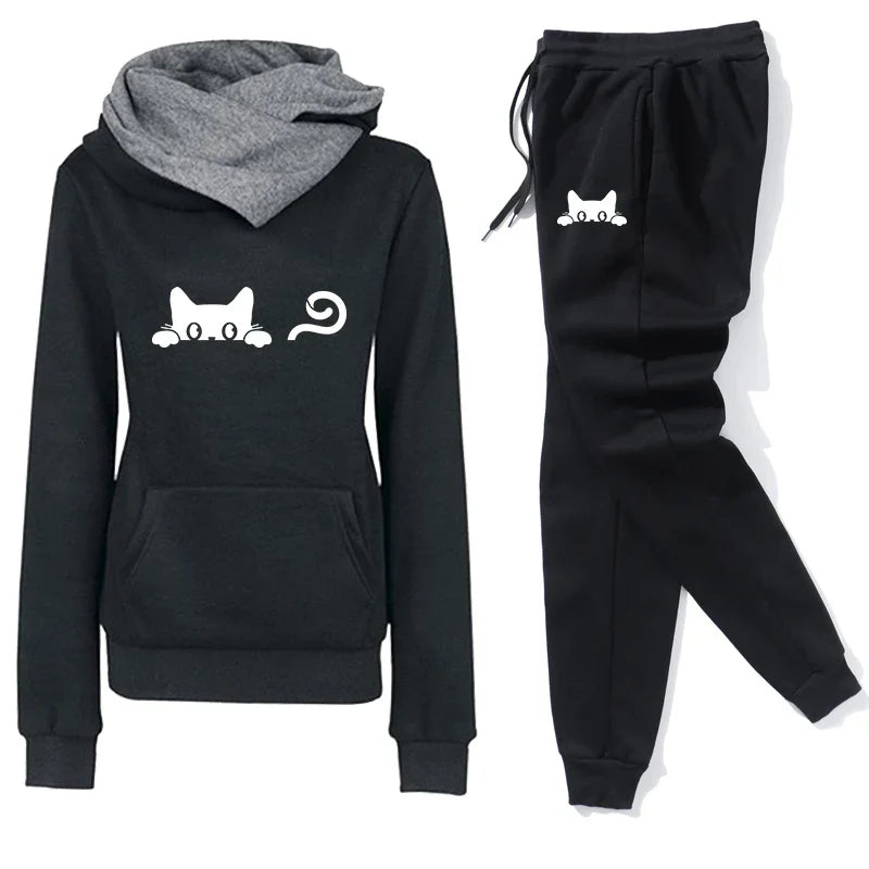 Casual Women's Tracksuit Set with Hoodies and Long Sleeves for Comfortable Outdoor Jogging and Daily Sports Activities