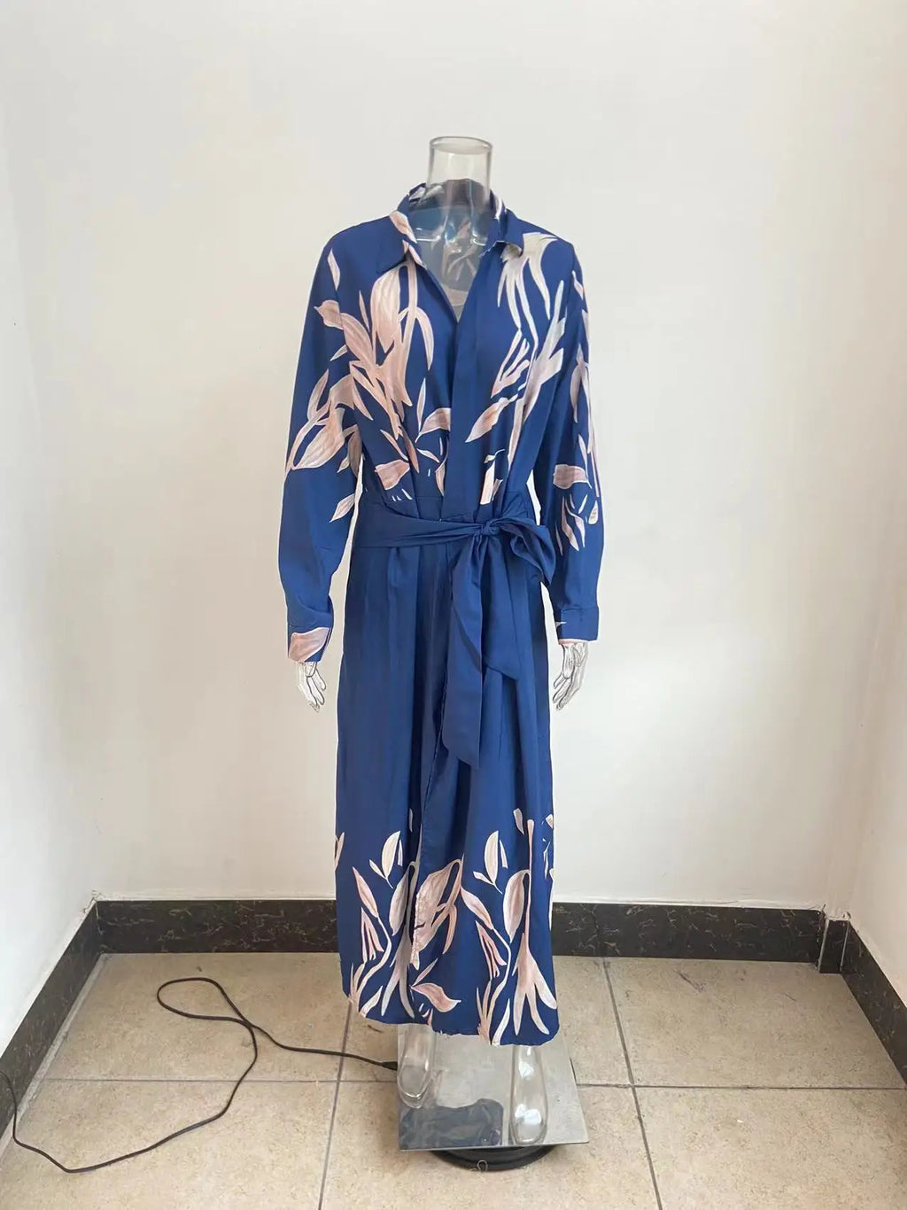 Printed Striped Shirt Collar Midi Dress For Women Everyday