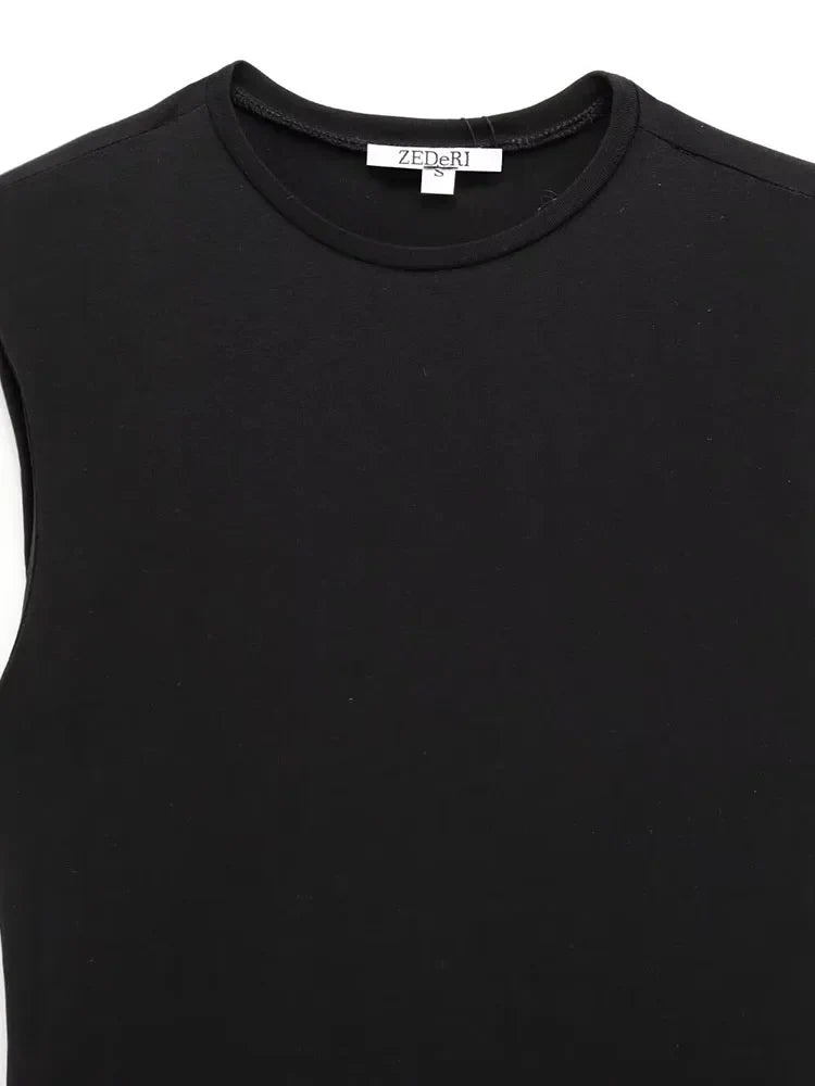 Women Patchwork Pleated Midi Dress Sleeveless Belt O Neck