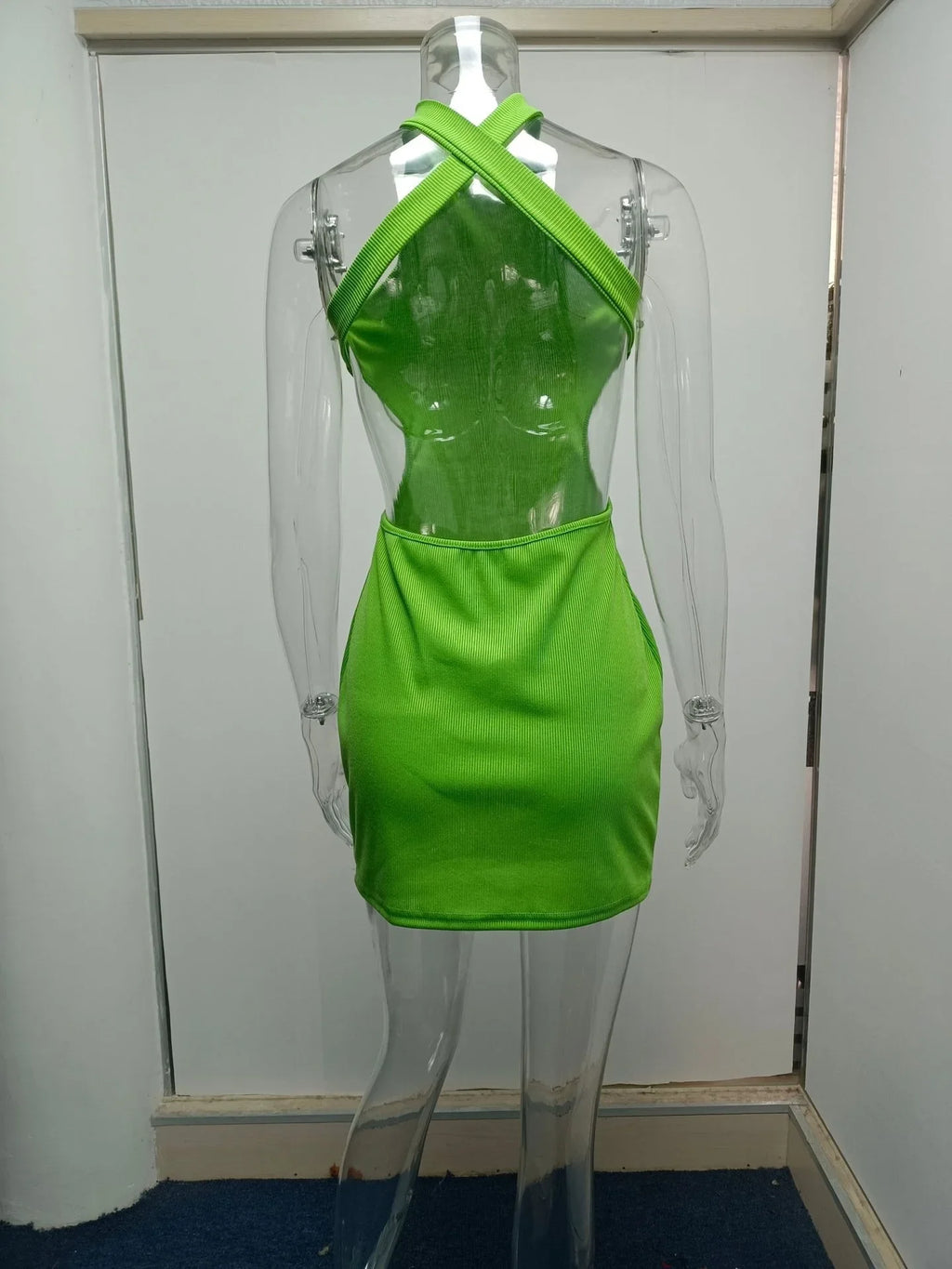 High Neck Hollow Cutout Dress With Back and Bust Details