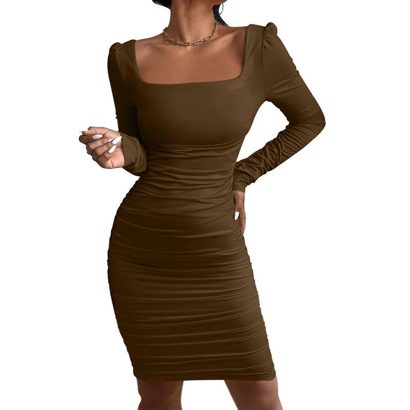 Square Neck Midi Dress for Women Autumn Winter Party Club