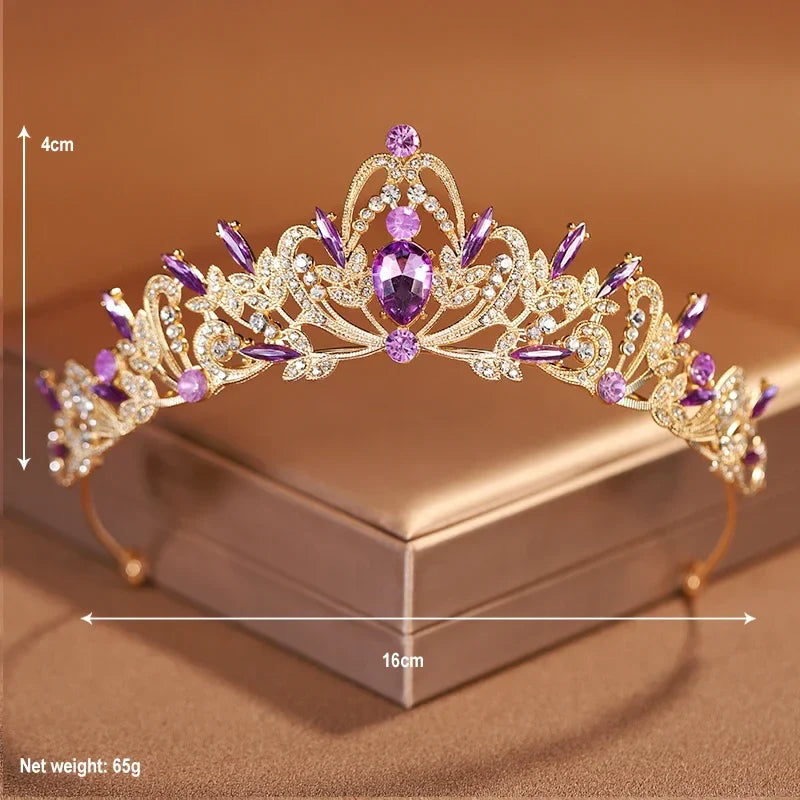 Purple Bridal Crown Tiara for Women Grand Party and Birthday Celebrations