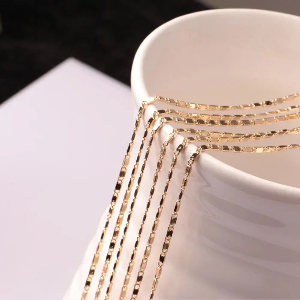 18k Gold Color Flat Chain Necklace 40-75cm for Women and Men Luxury Fashion Jewelry