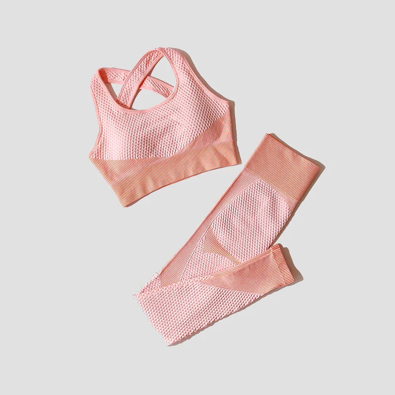 Seamless Women Yoga Suit with High Waist Leggings and Long Sleeve Crop Top Fitness Set