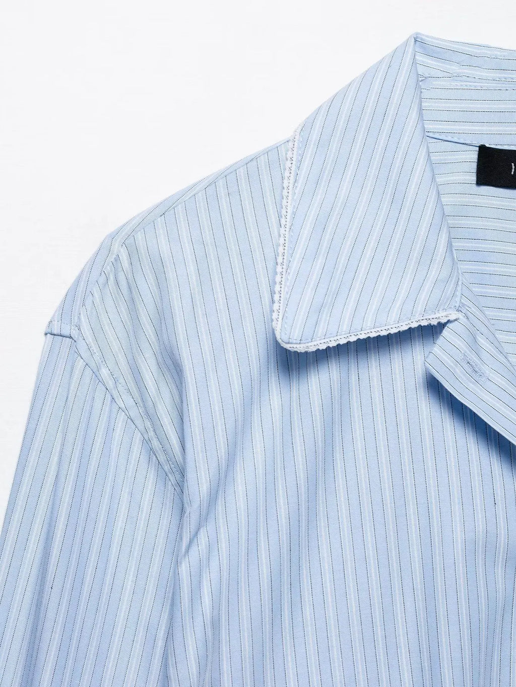 Women's Chic Two-Piece Blue Striped Long Sleeve Shirt and Front Zipper Mini Skirt Set