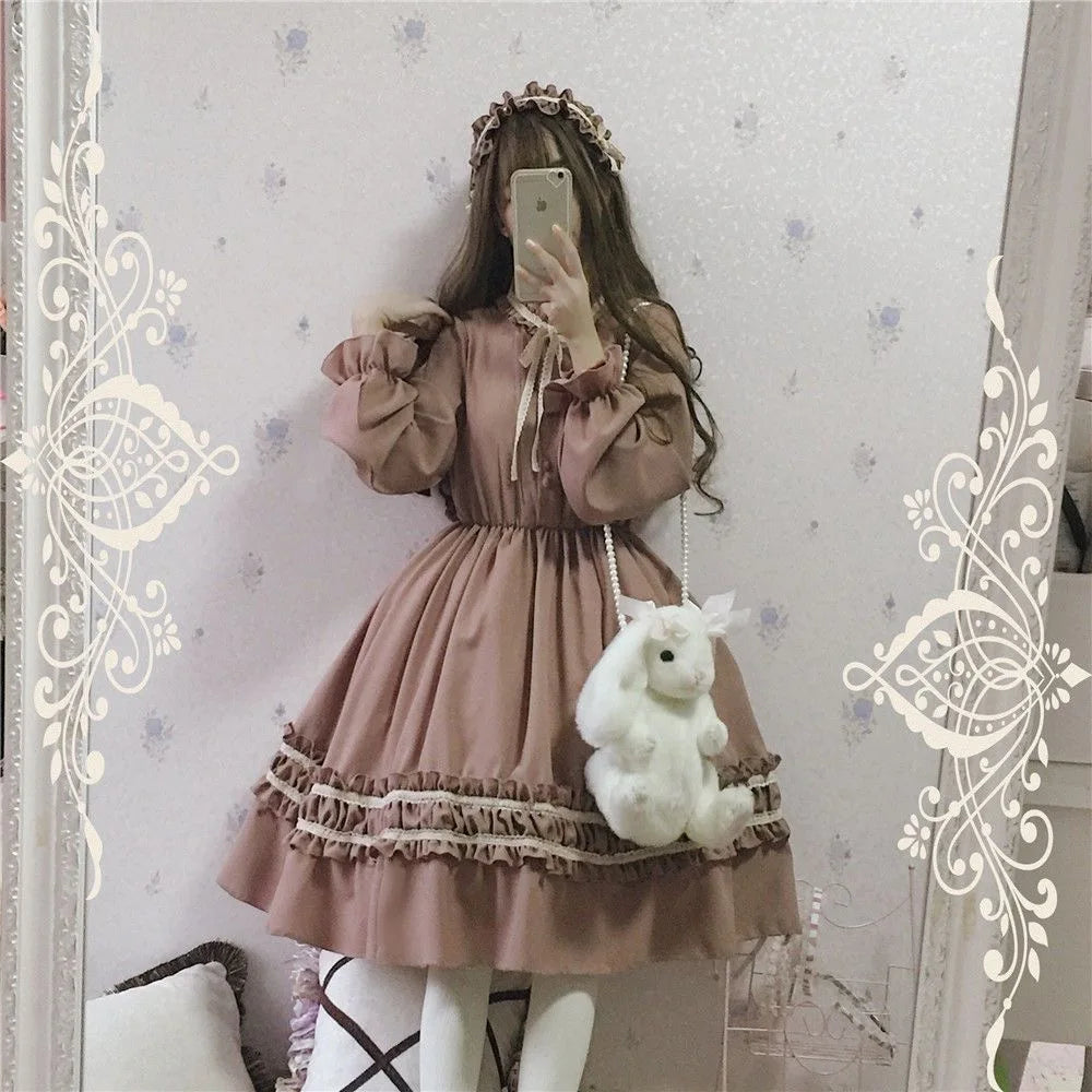 Lolita OP Dress Lace Trim Japanese Harajuku Style Dress
