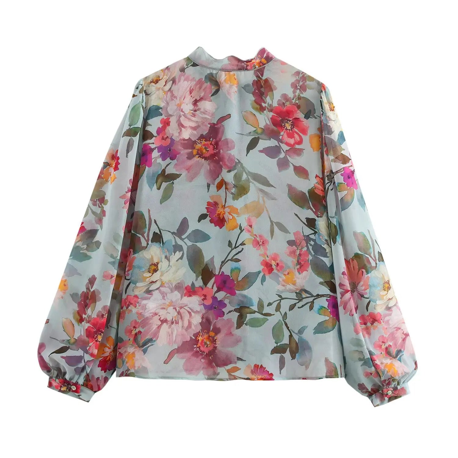 Women's Floral Print Chiffon Blouse with Bow Tie Detail Loose Fit Fashion Shirt