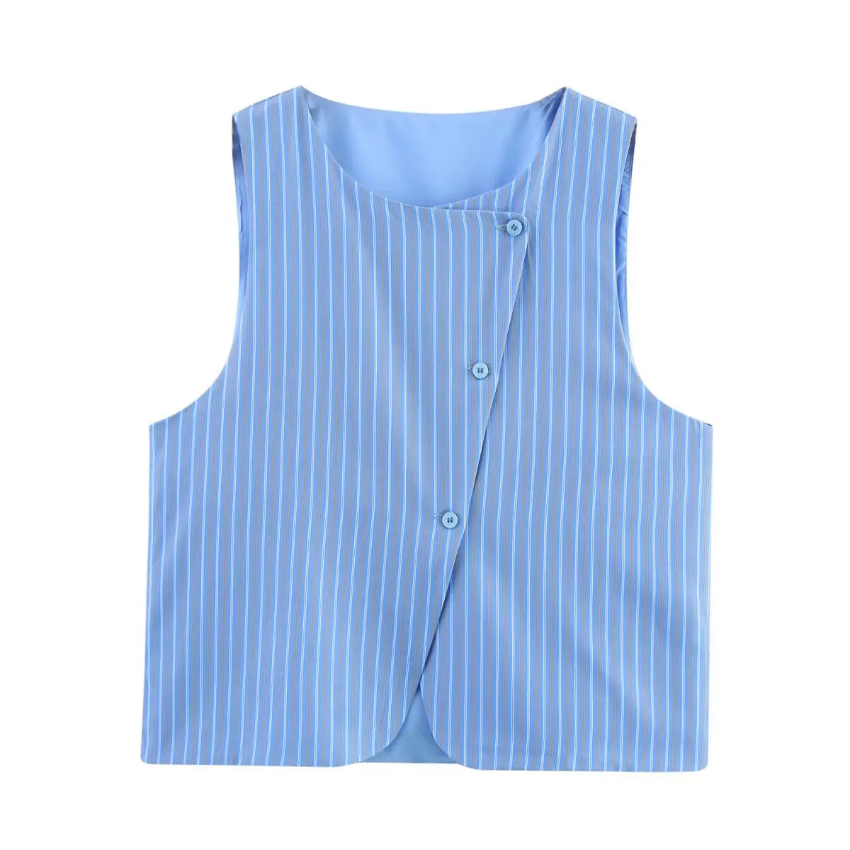 Asymmetric Striped Vest Pants Suit for Women with Round Neck Sleeveless Top and Elastic Waist Pants, Casual Chic Outfit for Spring and Summer