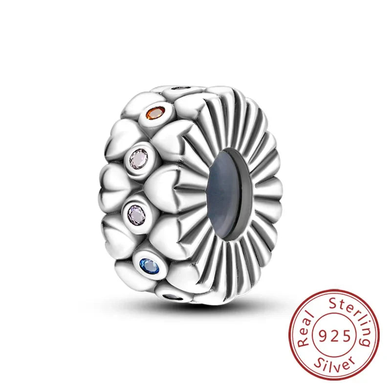 Fit Original 925 Sterling Silver Clip Charms with Zircon and Silicone Spacer Beads for Women DIY Bracelet Gift