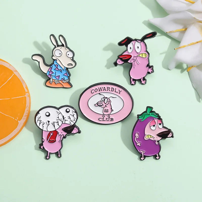 Cute Cartoon Pink Dog Enamel Pins Brooches Fashion Jewelry Accessories Gift for Kids and Friends
