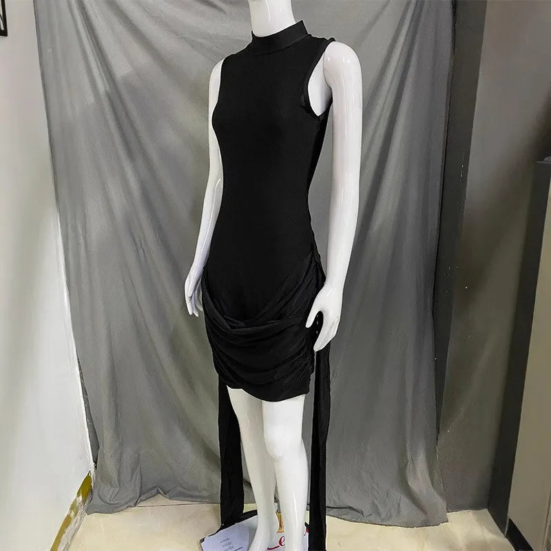 Sexy Sleeveless Wrap Dress With Round Neck And Strap