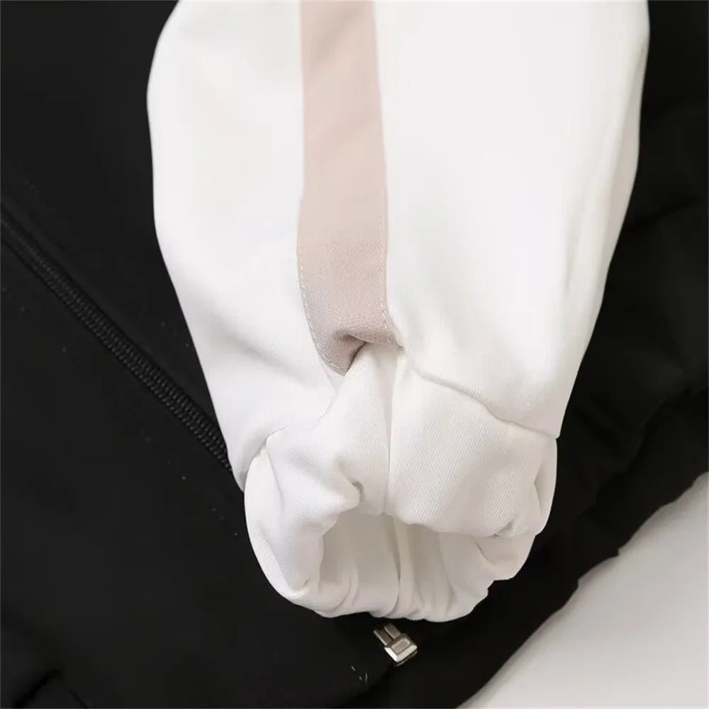 Women's Fashion Casual Zipper Pilot Jacket and High Waist Wide Leg Pants Set with Side Stripes