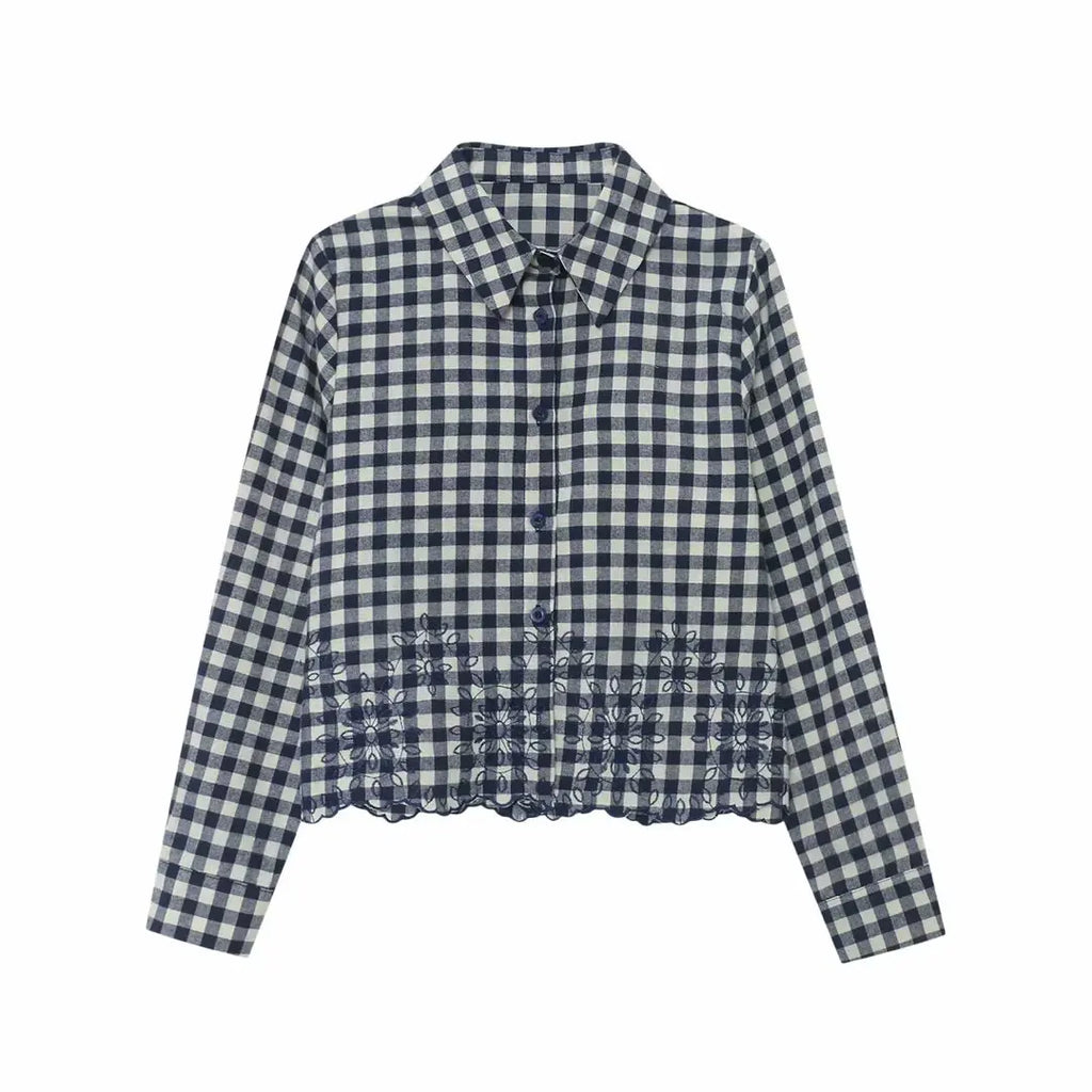 Heavy Embroidered Retro Plaid Shirt with Classic All-Match Design and Vintage Charm