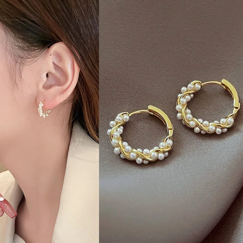 Minimalist Pearl Hoop Earrings for Women Elegant Round Circle Jewelry Gift