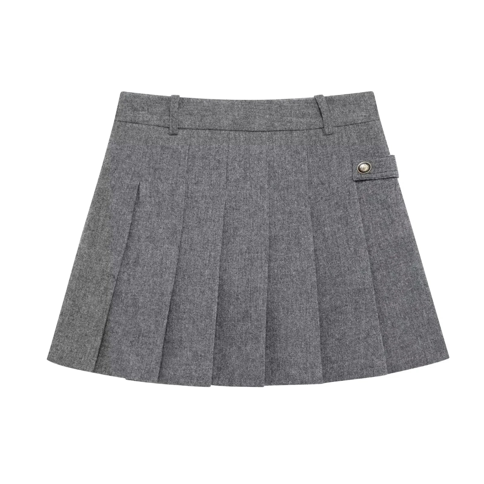 Double Breasted Epaulet O Neck Jacket with Chic Sashes and Pleated Mini Skirt Women's Streetwear Suit